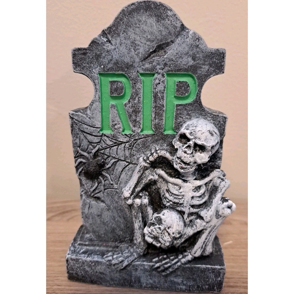 Skeleton Tombstone Cement Plaster RIP Tabletop Office Decoration Heavy Halloween